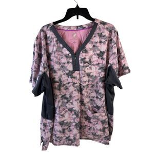 Healing hands 4x pink gray scrub top purple label Jessi rn#132653